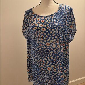 CAbi Blue and Orange Dolman Sleeve Blouse